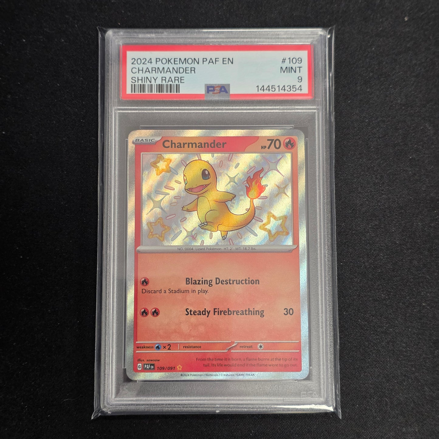 Pokemon TCG Charmander *Baby Shiny* Paldean Fates 109/091 (PSA 9)