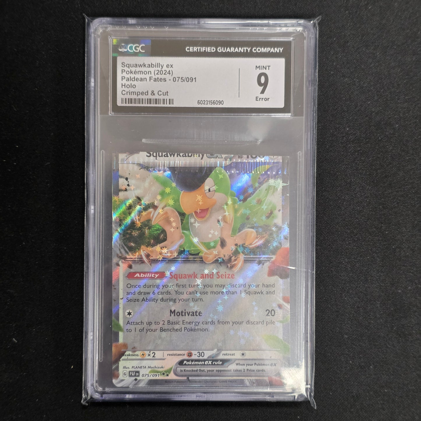 Pokemon TCG Squawkabilly ex Paldean Fates 075/091 *Crimped & Cut Error* (CGC 9)