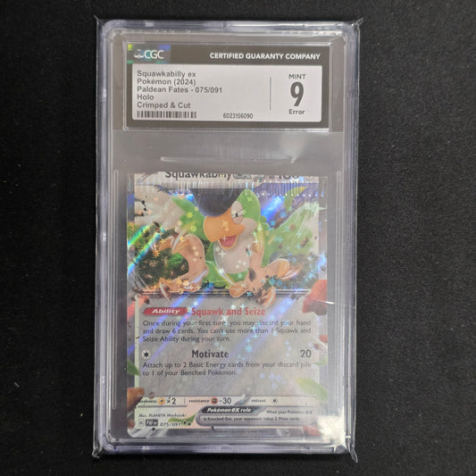 Pokemon TCG Squawkabilly ex Paldean Fates 075/091 *Crimped & Cut Error* (CGC 9)
