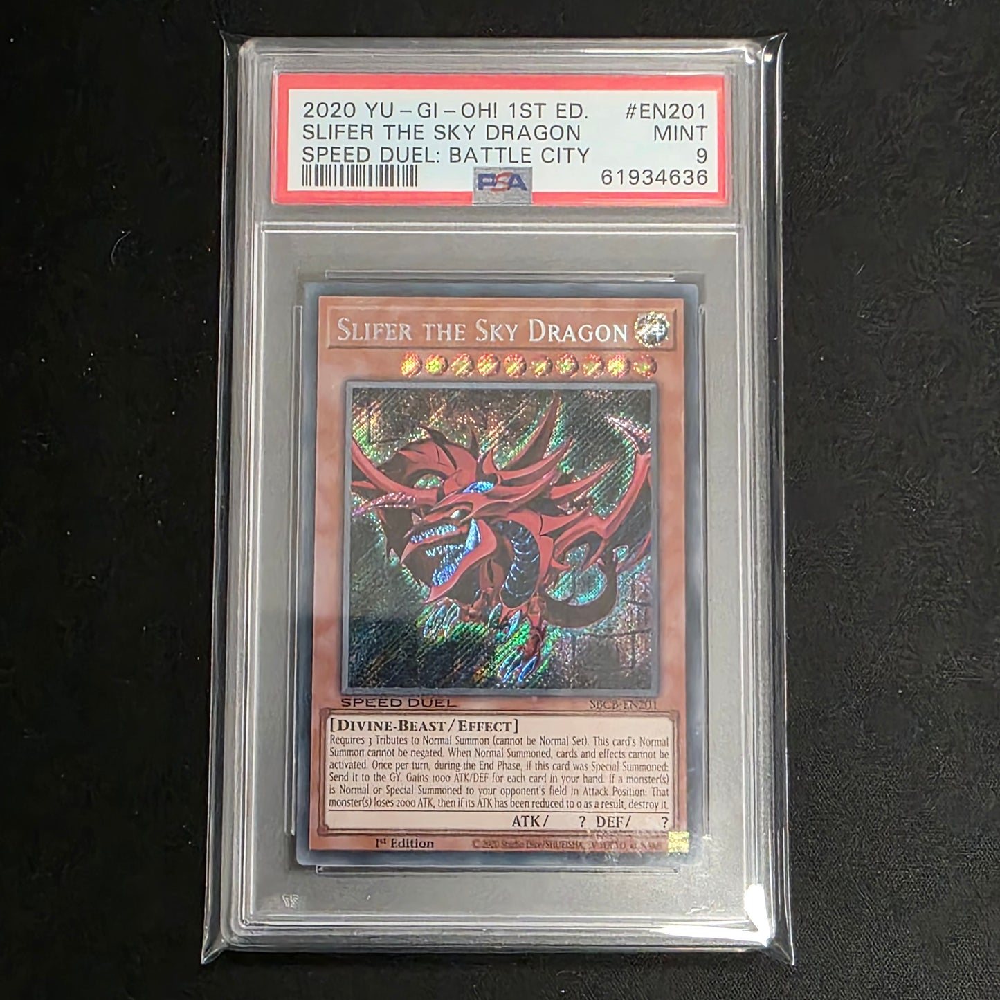 Yu-Gi-Oh! TCG Slifer the Sky Dragon *Secret Rare* SBCB-EN201 (PSA 9)