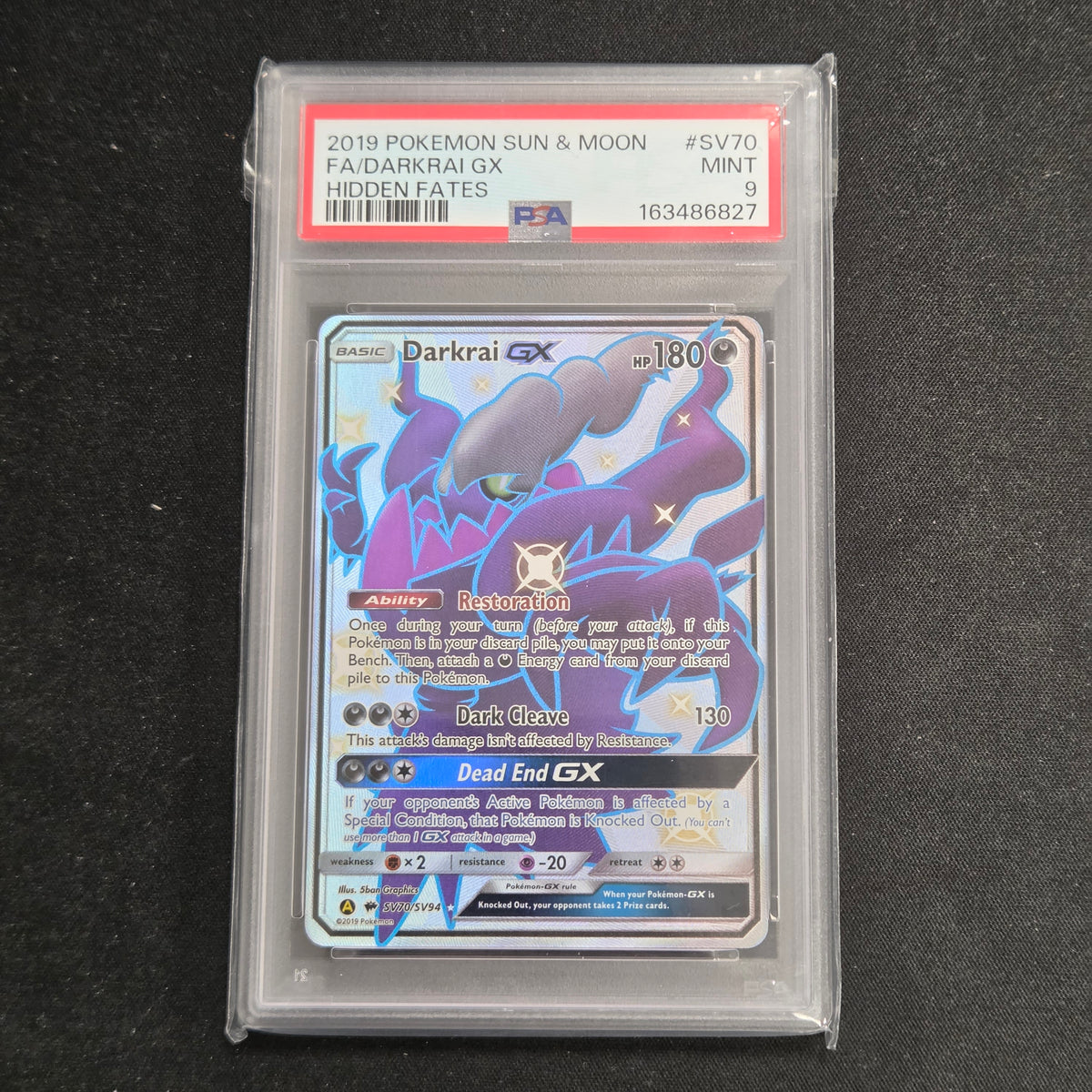 Pokemon TCG Darkrai GX Hidden Fates SV70/SV94 (PSA 9)